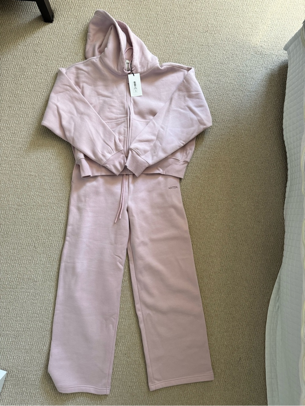 Aritzia Wide-Leg Sweatpants & Zip Hoodie in Dusty Pink